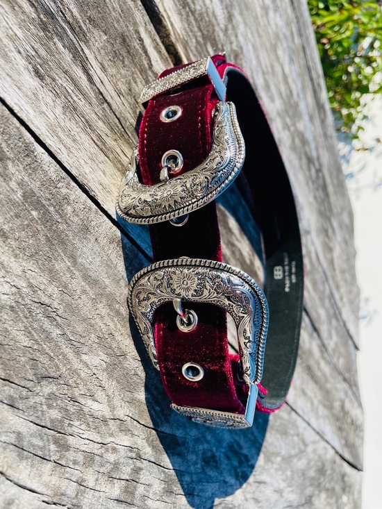 B-Low the Belt 2-buckle Metallic Red Velvet Great Gatsby Luxury Styled Belt S main image 12